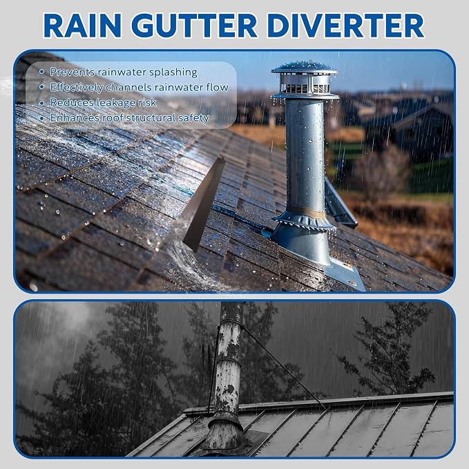 1 pcs Rain Diverter for Roof, Stainless Steel Roof Rain Diverter, 3.2ft Rain Gutter Diverter for Shingles Roofing, Roof Chimneys, Doorways, Windows and Roof Vents (Brown)