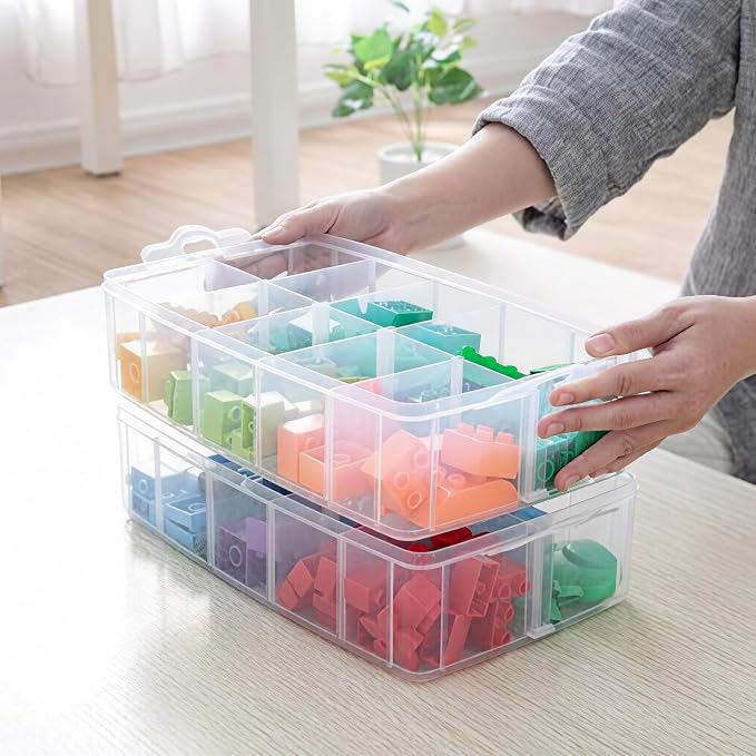 Sooyee 3-Layer Things & Crafts Storage Box, Large | 30 Adjustable Compartments, For Washi Tape, Embroidery Accessories, Threads Bobbins, Kids Toy, Nail Polish, Jewelry