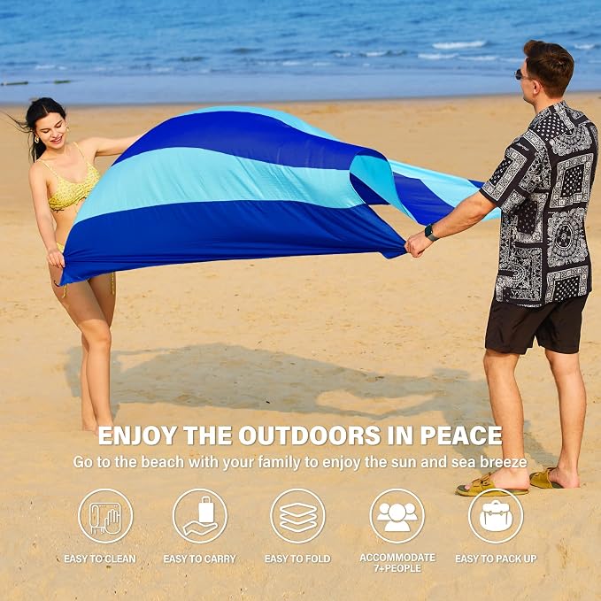 Famstar Beach Blanket Oversized Extra Large 78"X81"/10'X9',Waterproof Sandproof Beach Blanket 2-8 Adults Lightweight Durable for Travel Camping Hiking Picnic