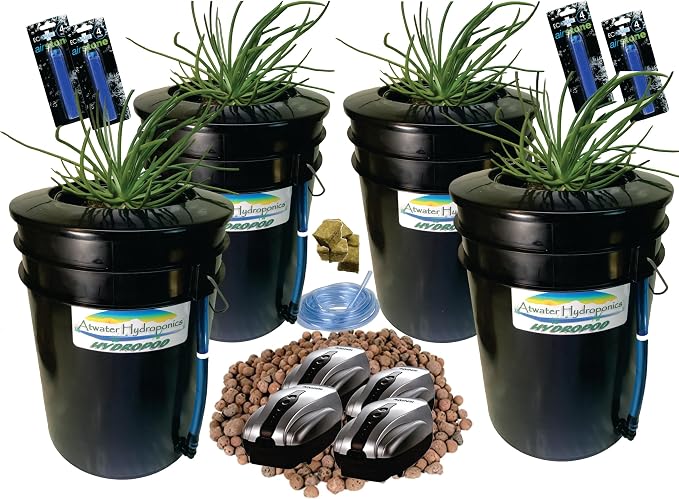 The Atwater HydroPod - Dual DWC Deep Water Culture/Recirculating Drip Hydroponic Garden System - Bubble Bucket - Hydroponic System in a Box - Choose Your Variation (4 Site System)