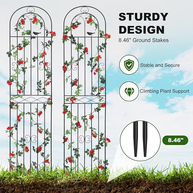 4 Pack 86.7" H x 19.7" WMetal Garden Trellis with Black Coating, Wire Lattice Grid Panel for Climbing Plants Outdoor Roses Vine Cucumbers Vegetables Flower Support (86.7" H, 4 Pack)