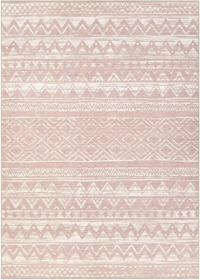 cotiled Boho 10x14 Area Rug for Living Room: Large Moroccan Washable Rug | Solve Modern Neutral Trendy Home Decor - Stain Resistan Carpet for Bedroom Farmhouse Pink