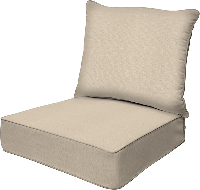 Honeycomb Outdoor Heritage Deep Seat, 26 x 30, Textured Solid Almond Chair Cushion with Removable Cover, for Patio Furniture