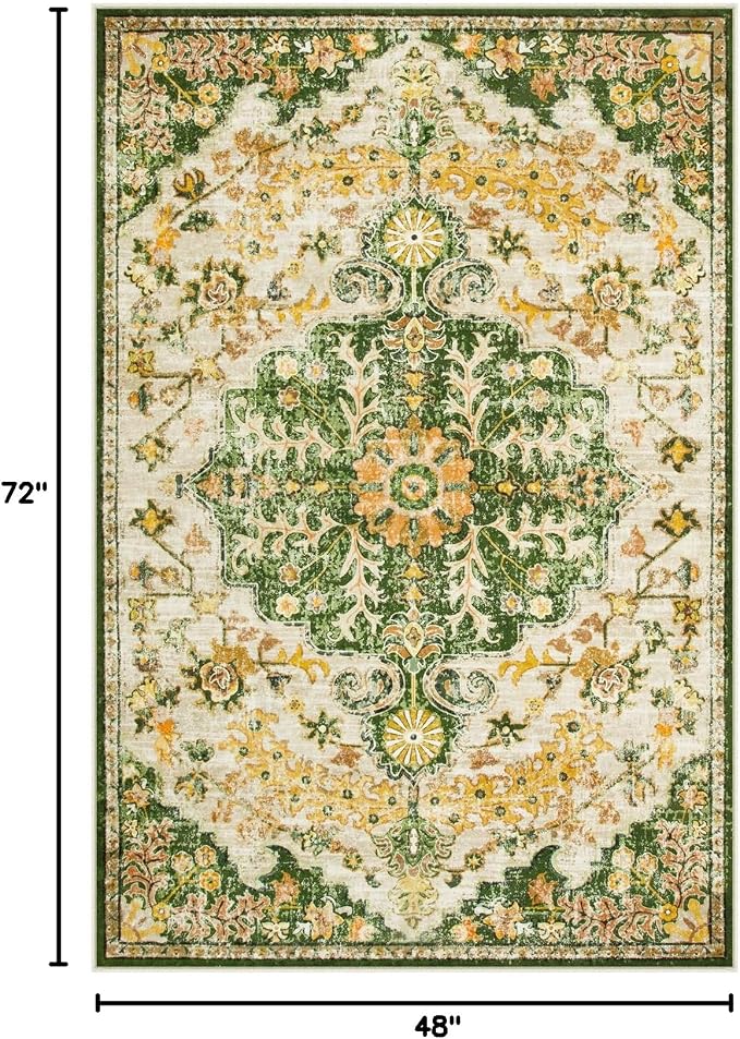 Lahome Reine Bohemian Floral Medallion Area Rug, 4x6 Soft Rugs for Living Room Washable Rugs for Bedroom, Vintage Non Slip Indoor Carpet for Apartment Dining Room Kitchen, Yellow/Green/Multi