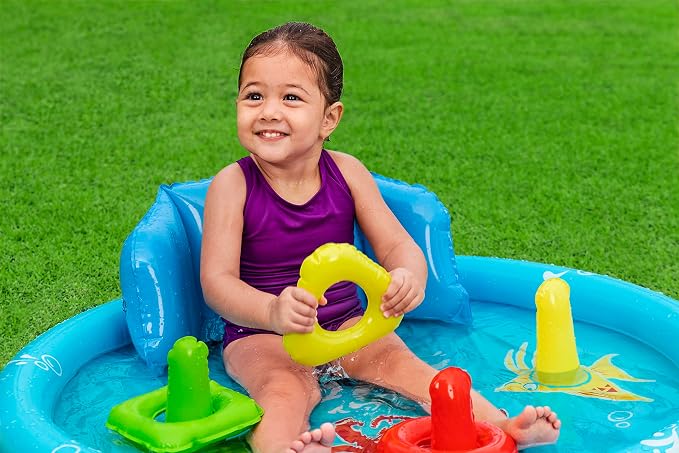 Bestway Seashapes Splash Pad | Baby Sensory Water Pool, with Backrest, Sunshade and Games, 6 Months +