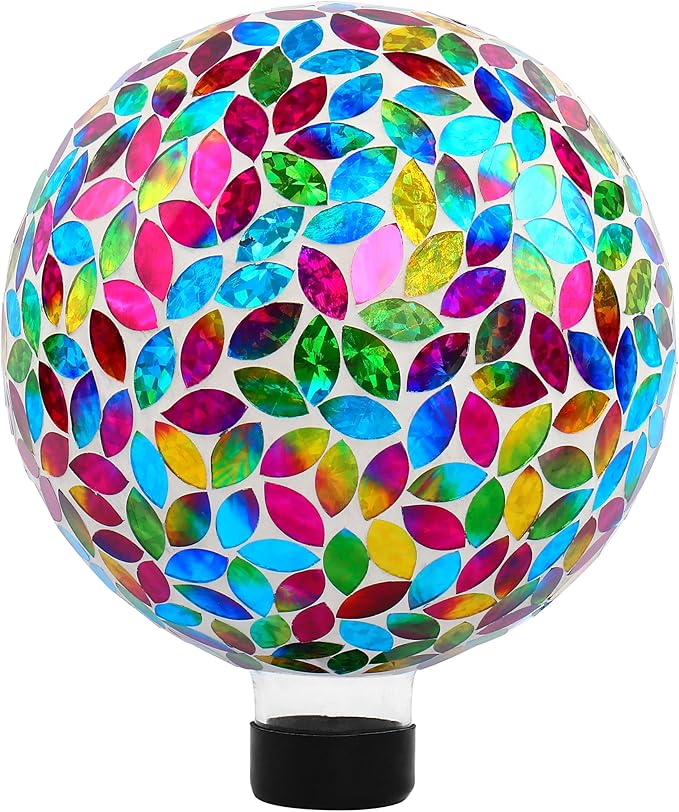 SAVENNA Mosaic Garden Gazing Ball 10 Inch, Glass Decorative Sphere for Indoor & Outdoor Garden, Patio, Home & Yard, Multicolor Petal Pattern