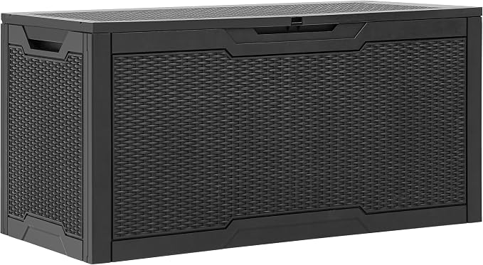 YITAHOME 100 Gallon Outdoor Storage Box, Large Water Resistant Resin Deck Box, Indoor Outdoor Lockable Storage Container for Patio, Garden, Cushions, Tools, Equipment (Black)