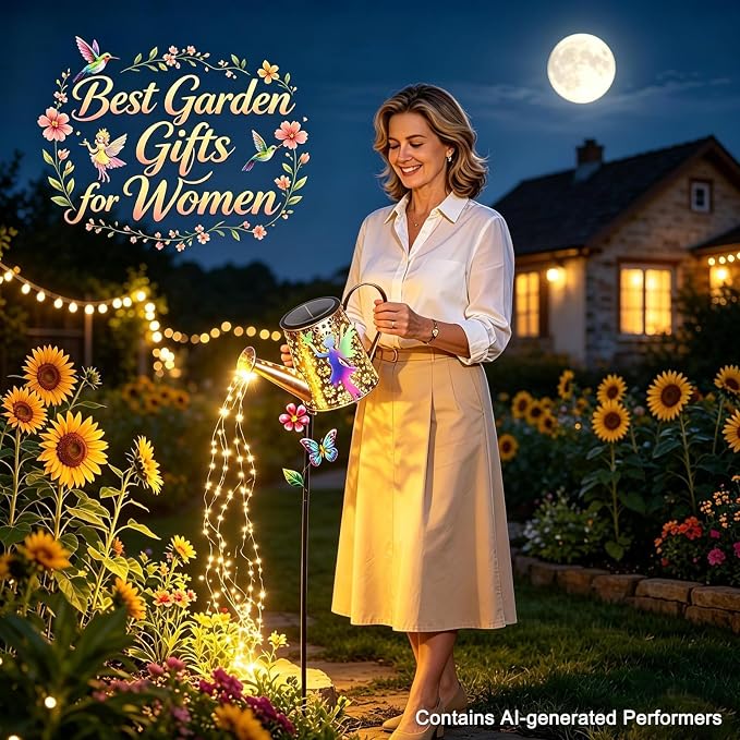 Solar Watering Can with Lights Outdoor Garden Decor, 41in Large Fairy Garden Stake Lights, Waterproof Decoration for Yard Lawn Pathway, Gifts for Mom Grandma Women Birthday Gardening Gift
