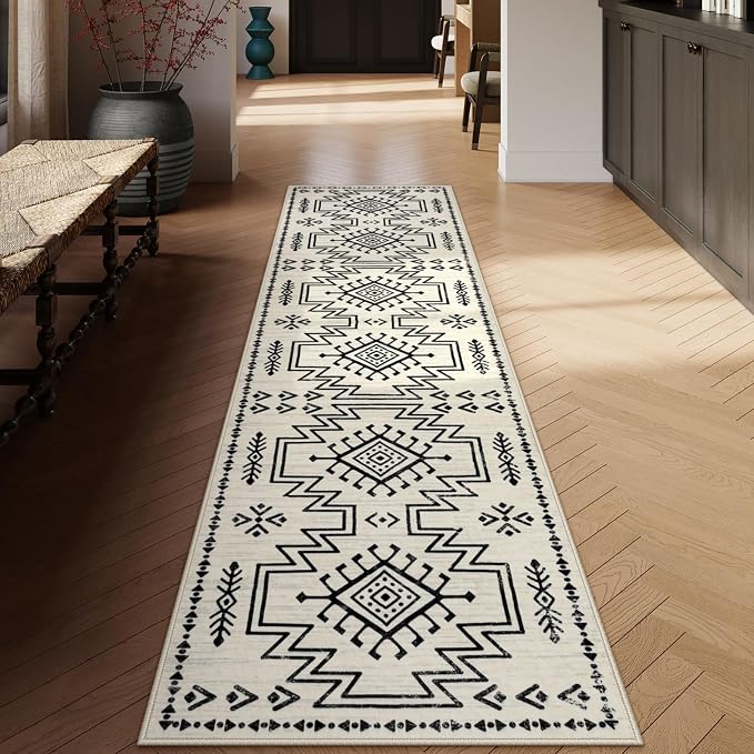 Lahome Western Runner Rug for Hallway Non Slip, 2.5x8 Moroccan Entryway Rug | Boho Aztec Washable Low Pile Soft Runner Rug for Kitchen Bathroom, Long Carpet for Entrance Indoor