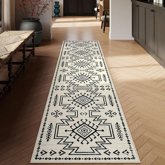 Lahome Western Runner Rug for Hallway Non Slip, 2.5x8 Moroccan Entryway Rug | Boho Aztec Washable Low Pile Soft Runner Rug for Kitchen Bathroom, Long Carpet for Entrance Indoor