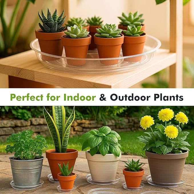 50 Packs 10" Clear Plant Saucers for Indoor Outdoor Use Heavy Duty Plastic Plant Trays for Planter Flower Pot Drip Trays to Catch Water, Bulk 4 to 20 Inch, Round Transparent