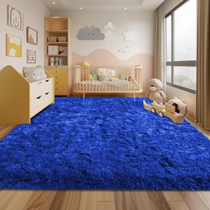 Soft Shag Rugs for Boys Bedroom, Fluffy Washable 4x6 Royal Blue | Upgrade Non-slip, 4 x 6 Shaggy Rugs for Living Room, High Pile Fuzzy Plush Carpet Kids Room Dorm, Flame Resistant