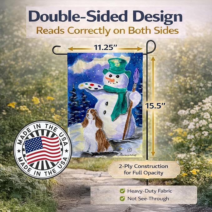 Caroline's Treasures SS1002GF English Springer Spaniel with Artist Snowman Garden Flag Mailbox Flag Decorative Yard Flag Banner Outside Patio Artwork Yard Flower Beds, Garden Size, Multicolor
