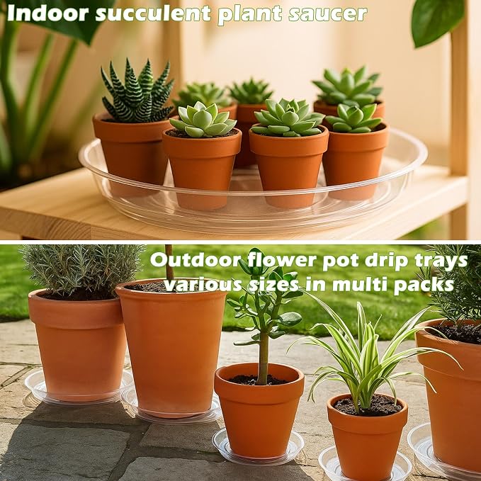 16 Packs 16 Inches Large Clear Plant Saucers for Indoor Outdoor Use Heavy Duty Plastic Plant Trays for Planter Flower Pot Drip Trays to Catch Water, 4 to 20 Inch, Round Transparent