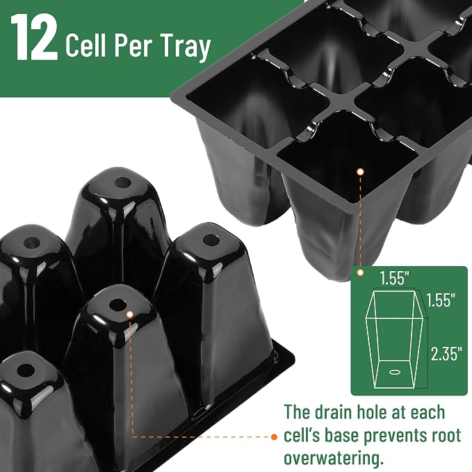 Mr. Pen- Seed Starter Tray Kits, 6.6"x4.6", 10 Set, Total 120 Cells | Durable Plant Germination Trays with Humidity Vented Domes and Bases, Ideal for Seed Starting