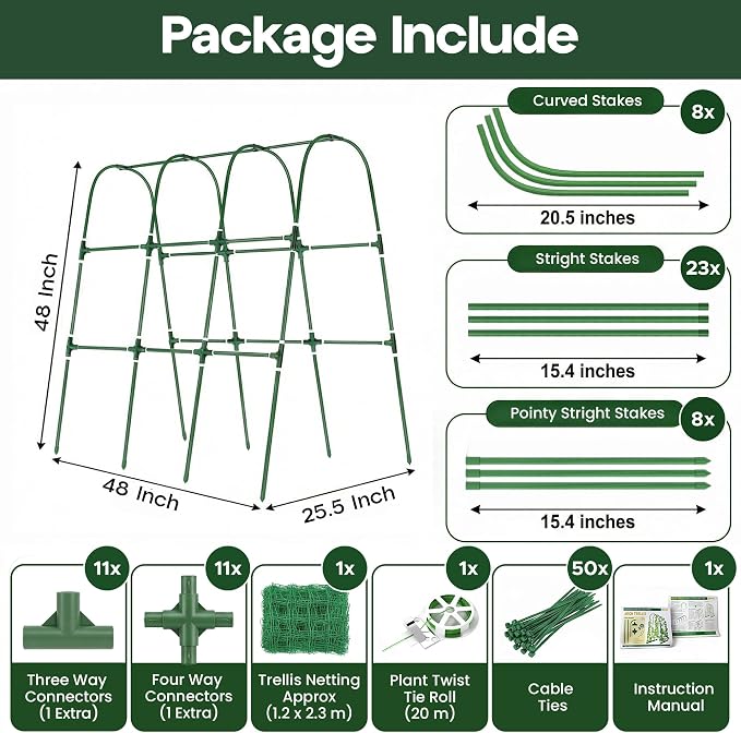 48x48 Cucumber Trellis for Raised Bed - U Shape Vegetable Garden Trellis for Climbing Plants Outdoor - Support for Cucumbers, Pea, Zucchini, Squash,Tomato, Green Bean, Vine, Watermelon, Melon, Pumpkin