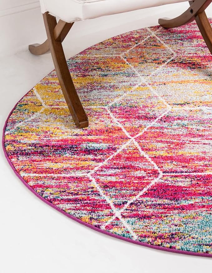 Unique Loom Trellis Frieze Collection Area Rug - Geometric (3' Round, Multi/ Black)