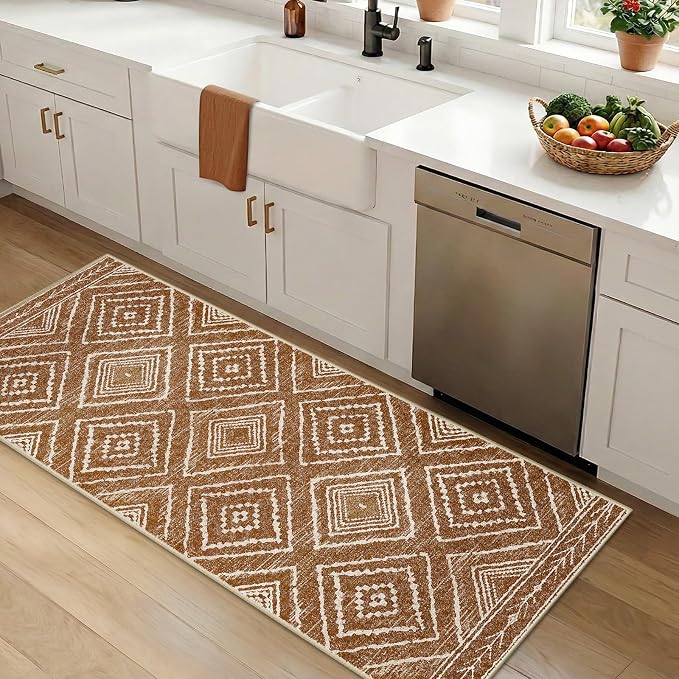 2'x5' Washable Area Rug for Living Room Runner Yellowbrown | Soft Western No Slip Low Pile Print Foldable Indoor Small Rug for Kitchen entrance entryway hallway