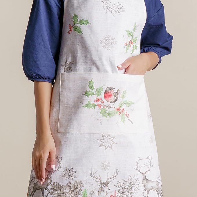 Maison d' Hermine Aprons for women with Pocket 100% Cotton (27.50"x31.50") | Adjustable Neck Strap & long ties Apron Men Chef Wedding Cooking Gardening Server Maid