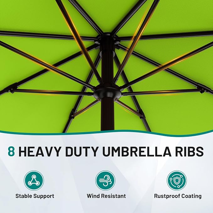 AreShark 9 FT Patio Umbrella for Outdoor, Outdoor Table Umbrella with Push Button Tilt and Crank, Outdoor Patio Umbrellas with 8 Sturdy Ribs for Market, Garden, Pool (Apple Green)