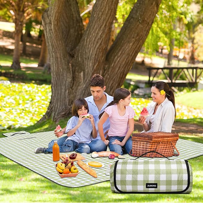 ZUBOND Picnic Blankets Waterproof Sandproof Foldable & Machine Washable, 80''x100'' Extra Large Beach Blankets, Simple Stylish Gingham Outdoor Blankets Grass Lawn Park for Family Camping Party
