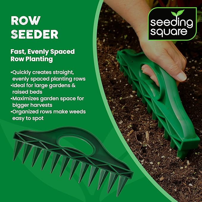 The Row Seeder by Seeding Square – Handheld Garden Tool for Precise Seed & Seedling Spacing in Rows & Seed Trays – for Vegetables, Flowers & Herbs. Durable & Ergonomic