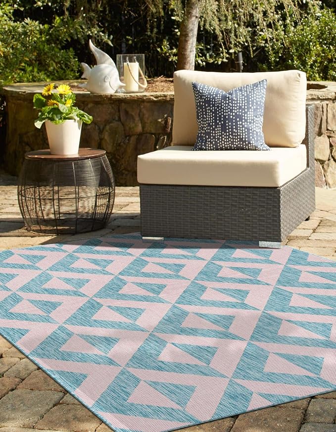 Unique Loom Jill Zarin Outdoor Collection Area Rug - Napa (3' 3'' x 5' 3'' Rectangle, Pink and Aqua/Light Blue)