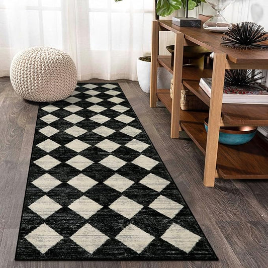 Lahome Zelie Washable Kitchen Runner Rug, 2x7 Black and White Hallway Bathroom Runner Rugs, Moroccan Trellis Soft Non Slip Stain Resistance Carpet Runners for Entryway Bedside