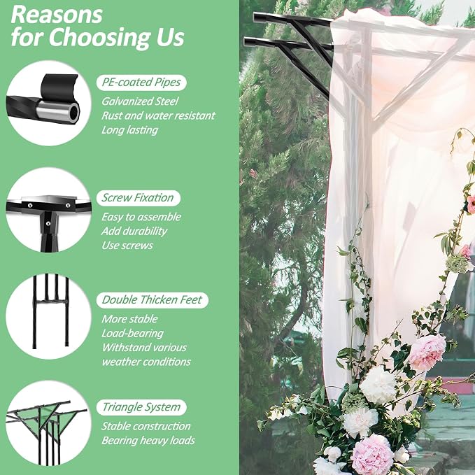Supersize Flattop Garden Arch for Wedding - 106" L x 106" H Garden Arch Trellis for Climbing Plants Outdoor（Leg spacing 71"）
