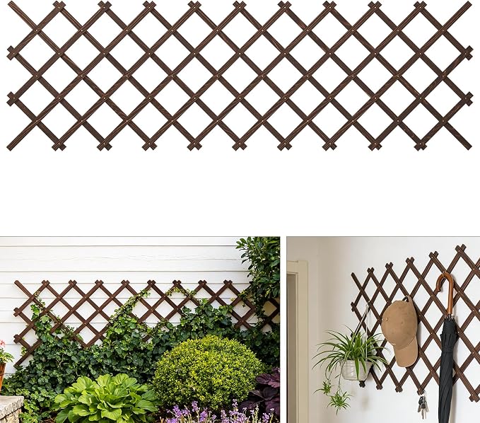 Expandable Wooden Lattice Panels Outdoor Garden Fence Trellis for Climbing Plants Roses Vines Cucumbers Weather Resistant Decorative Wood Privacy Fence (1, 38''x 89'')