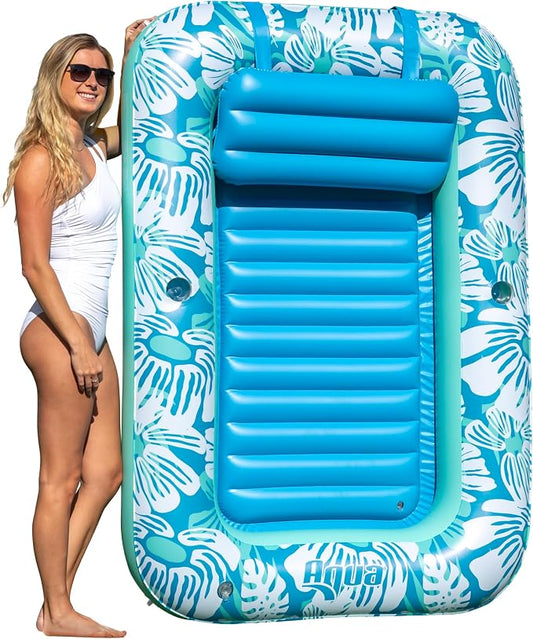 Aqua Inflatable Tanning Pool Lounger, Premium Pool Float with Cupholders and Removeable Pillow for Relaxation and Fun