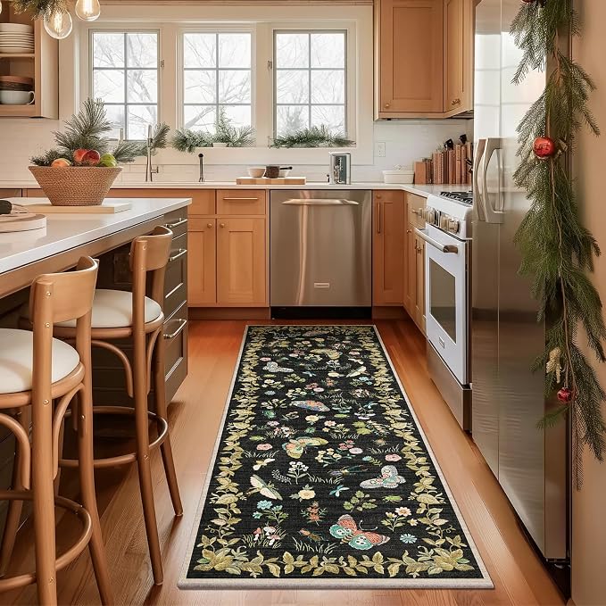 Washable Runners for Hallways Kitchen Rugs: 2'6"x8' Runner Rug Stain Resistant Non Slip Low Pile Soft Carpet Runners Rug for Bedroom Hallway Indoor Entryway Kitchen Laundry Room Farmhouse