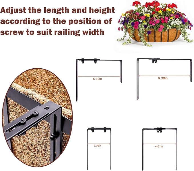 2 Pcs 36“ Railing Planter Window Box Deck Railing Planter Boxes with Coco Liner English Horse Trough Planters Metal Wall-Mounted Planters Basket for Outdoor Balcony Porch Fence Patio Rail