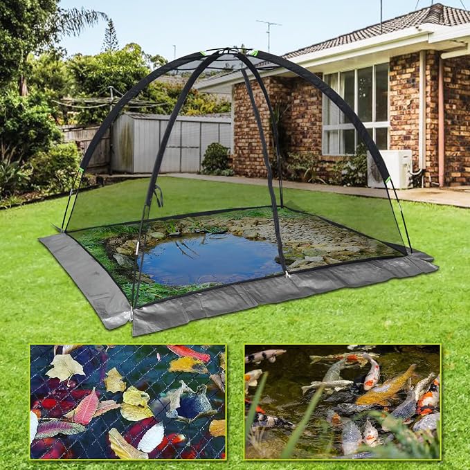 Doublehorse Pond Cover Net: Large 5 x 7 FT Heavy-Duty Dome Nylon Mesh for Outdoor Fish Koi Garden Winter Protection from Leaves & Debris Netting Plant Covering Tent with Zipper Stakes