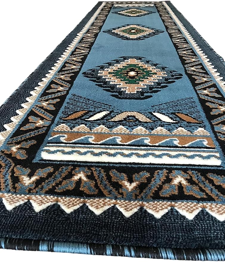 YHSF South West Native American Area Tribal Rug - Blue Green, 2' x 7' | Easy-Clean, Soft & Durable Tribal Rug for Living Room, Bedroom, Kitchen & More - Stain-Proof Runner for Home Decor