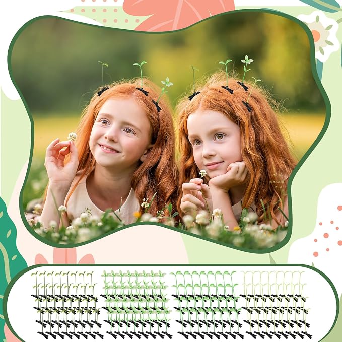 Tigeen Hair Clip, 200 Pieces Bean Sprout Hairpins, Funny Plant Hair Clips, Little Grass Sprout, Flower, Butterfly, Mushroom Hair Accessories, Barrettes Headwear for Women Girls Party