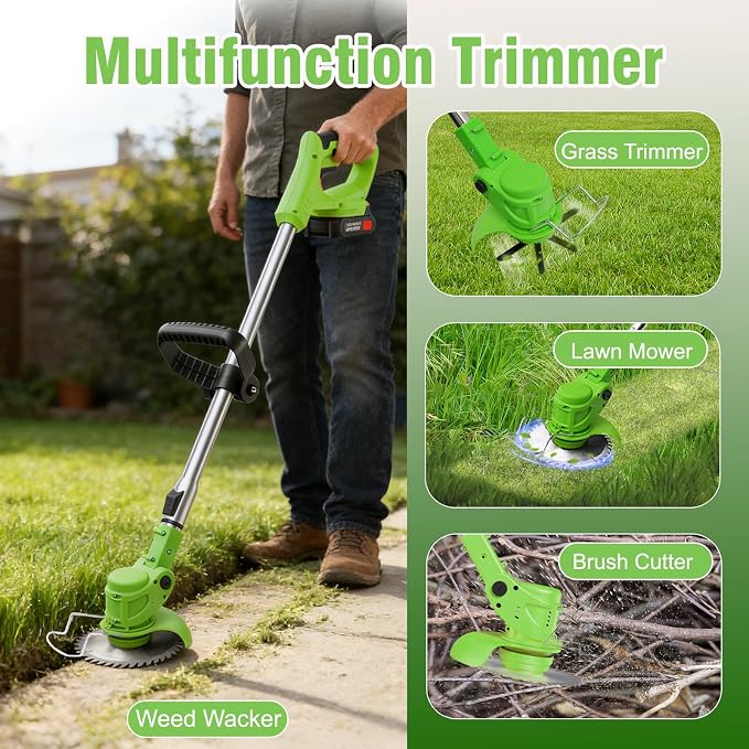 3-in-1 Cordless Weed Wacker, 24V Battery Powered Grass Trimmer Electric Brush Cutter Lawn Edger with 2 Pack 2000mAh Batteries for Garden Yard Pruning Yard