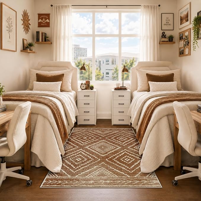 4'x6' Washable Area Rug for Living Room Bedroom Yellowbrown | Soft Western No Slip Low Pile Print Foldable Indoor for Kitchen Dining Room
