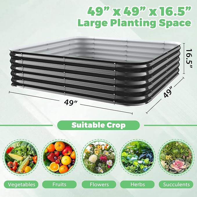 Black Painted Galvanized Raised Garden Bed, Garden Planter Bed Outdoor, Heavy Duty Rustproof Steel Raised Bed Kit for Gardening Vegetables Fruits Flowers Grow (Black, 4x4x1.5ft)