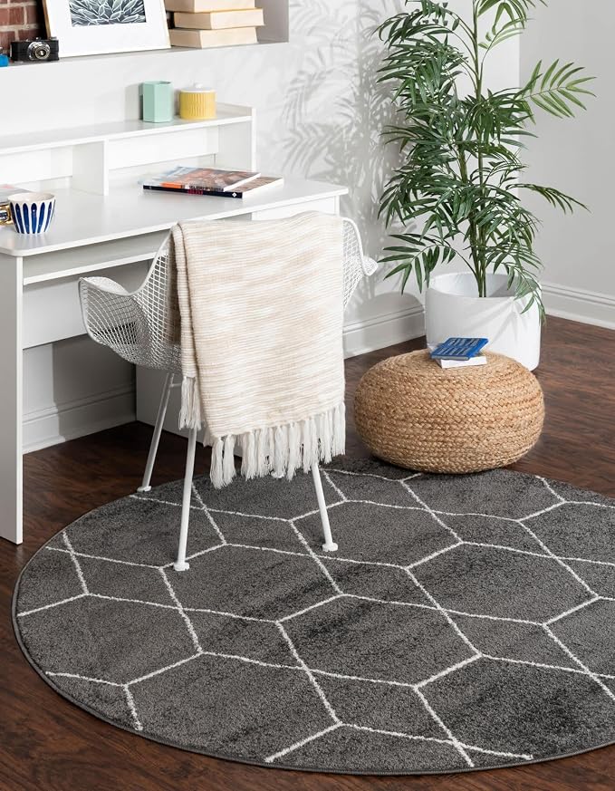 Unique Loom Trellis Frieze Collection Area Rug - Geometric (3' Round, Dark Gray/ Ivory)