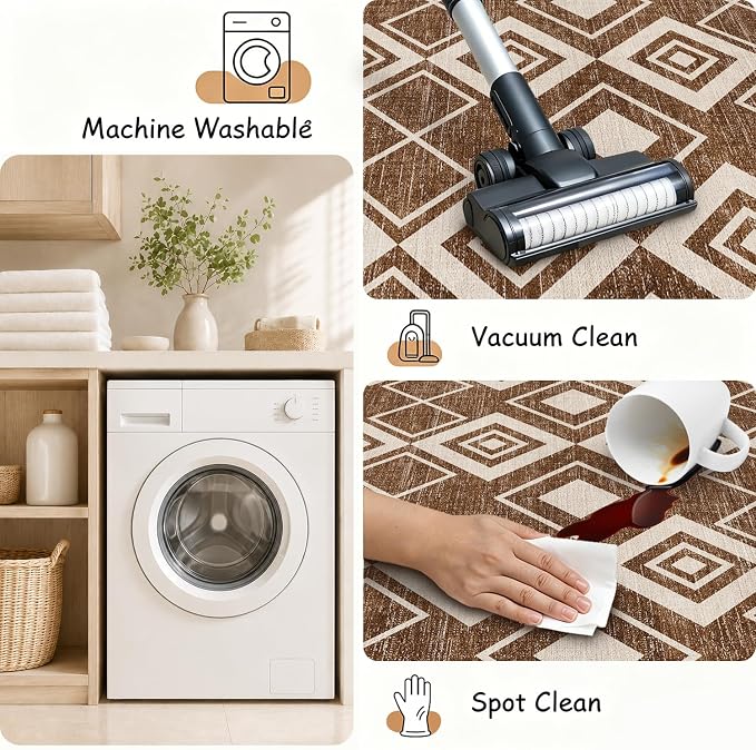 2x3 Moroccan Rug for Bathroom Entryway Western Boho Terracotta Modern Farmhouse Area Rug Machine Washable Non-Slip Small Mat Tribal Series Carpet for Bedroom Kitchen