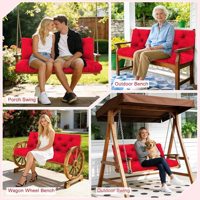 Porch Swing Cushions 2 Seater Replacement Thicken 5" Waterproof & Fade Resistant Swing Cushions for Outdoor Furniture Bench Patio Swing Cushion with Backrest & Ties(Rose Red 40x40x5inch)