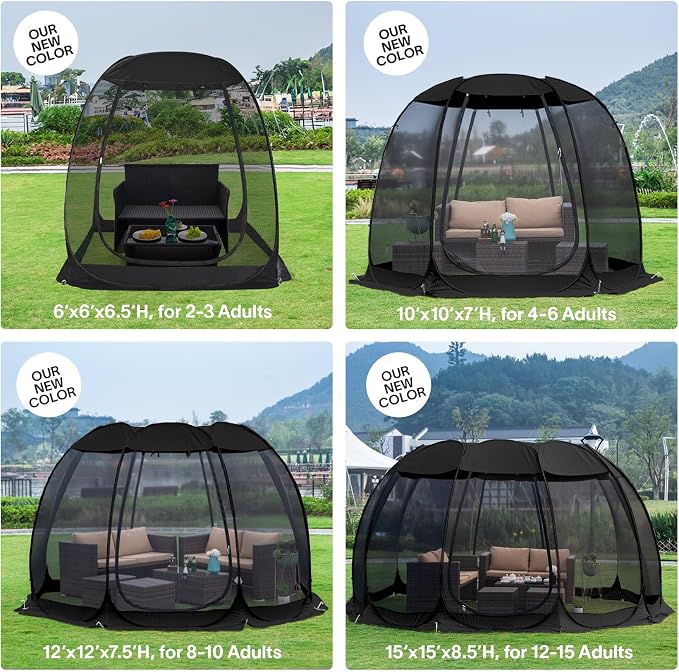 Alvantor Pop Up Screen House Tent, Instant Outdoor Gazebo with Mosquito Netting & UPF 50+ Sun Protection, Portable Canopy Shelter for Patio, Backyard, Camping (2-10 Person)