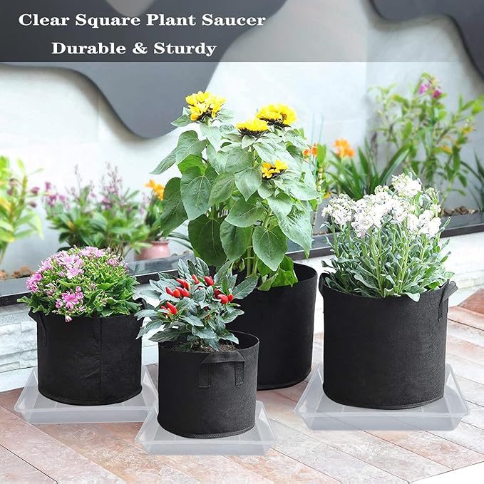 LWALRS Square Plant Saucer 14 Inch 5 Pack, Sturdy Clear Plastic Flower Plant Pot Saucer, Square Planters for Indoors and Outdoors Plants, Garden Plant Saucers for Pots Plant Trays.