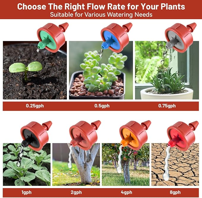 100 PCS 3 GPH Pressure Compensating Drip Irrigation Spot Dripper, High Flow Drip Irrigation Emitters Heads for Large Trees Bushes, Irrigation Drippers Parts for Orchard Large-Scale Outdoor Irrigation