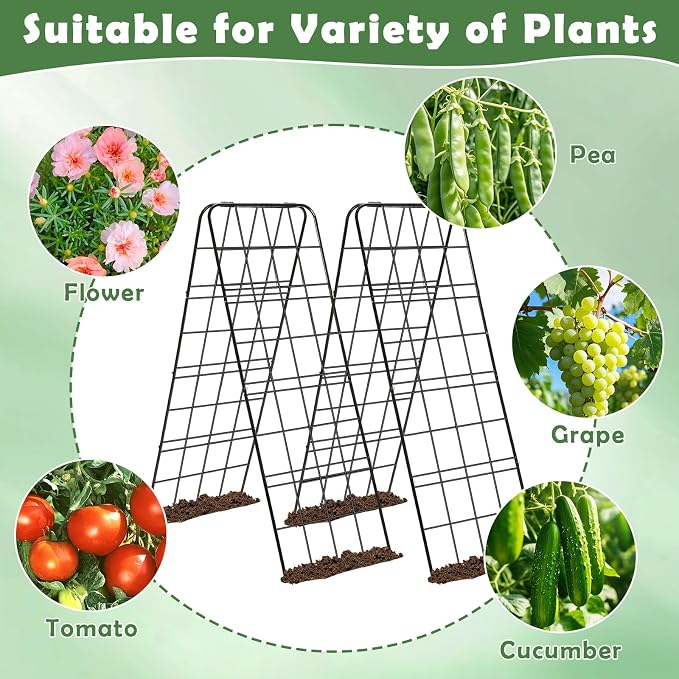2 Pack Cucumber Trellis 43.3’’x15.7’’ with Twist Tie and Clips, A-Shaped Garden Trellis for Climbing Plants Heavy Duty Metal Plant Support for Cucumber, Grape, Tomato, Pea, Bean, Flower, Raised Bed