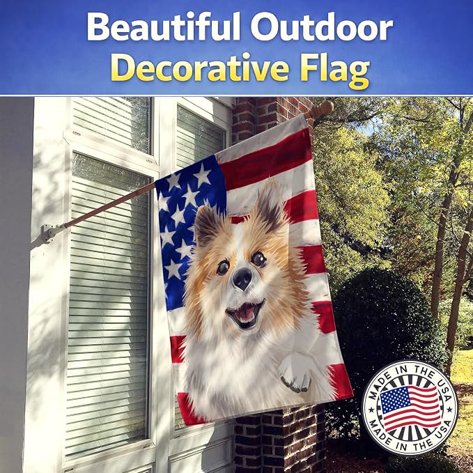 Caroline's Treasures CK6566CHF Icelandic Sheepdog Dog American Flag House Flag Large Porch Sleeve Pole Decorative Outside Yard Banner Artwork Wall Hanging, Polyester, House Size, Multicolor