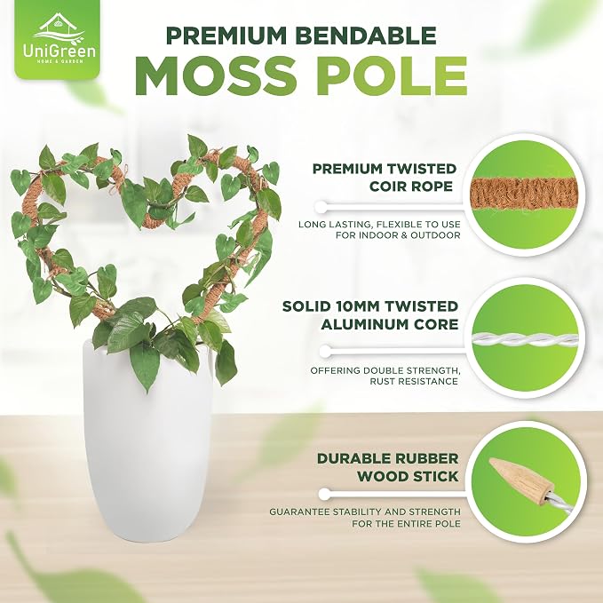 UNIGREEN HOME&GARDEN 63"" Moss Poles for Climbing Plants - Stackable Poles for Plants - Extendable Plant Sticks Climbing Vine Supporting Trellis, Natural, POLESET4