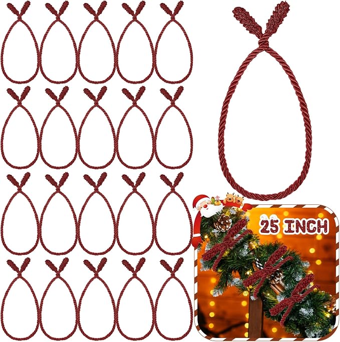 Zhengmy 20 Pcs 25 Inch Extra Long Christmas Garland Ties Christmas Decorative Twist Ties for Banister Reusable Flexible Twist for Holiday Xmas Home Decorations Craft Wrapping (Burgundy)