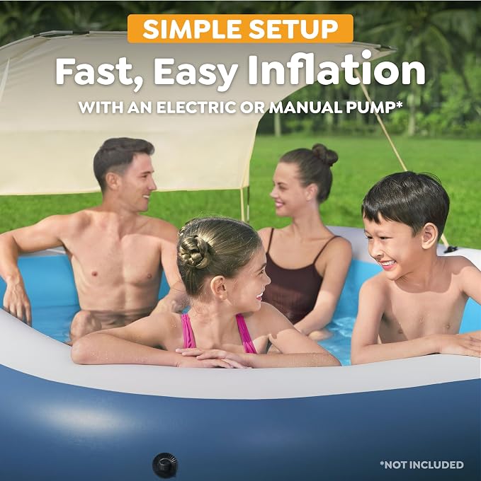 H2OGO! 8 Foot 4 Inch x 70 Inch Summer Bliss Shaded Inflatable Family Pool for Kids Ages 6 Above